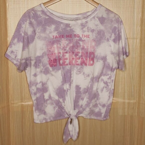 Fifth Sun Womens Purple Tie Dye Weekend Front Knot Top Large - Picture 1 of 5